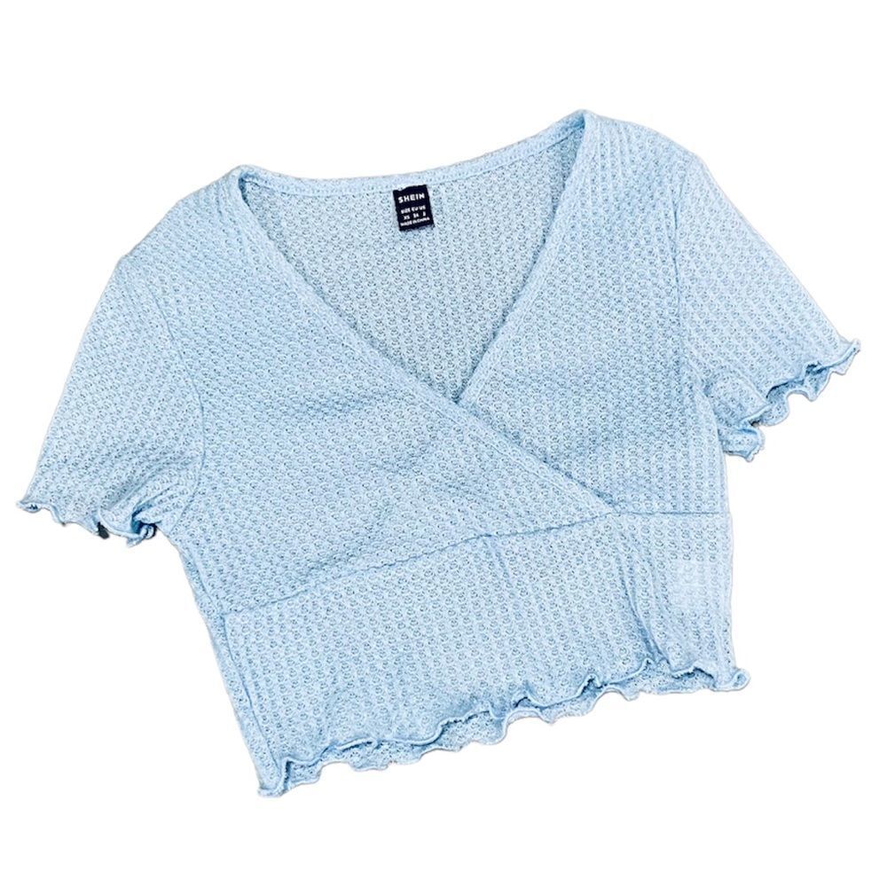 SHEIN | Blue Waffle Knit Crop Top